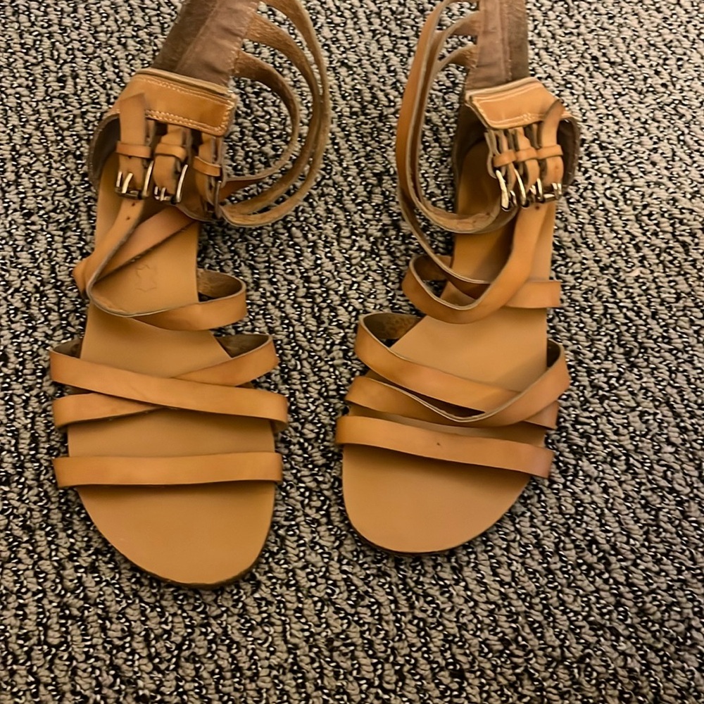 Sandals with buckles, brown, leather from bamboo